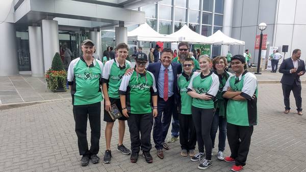 Team photo with IBM Canada's president, Dino Trevisani, at their barbeque celebrating 100 years. Through sponsoring Celt-X, IBM Canada was introduced to FIRST Canada which convinced them to become more involved in FRC