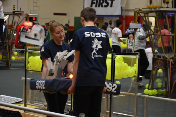 5092 Titanium Tigers could not compete on the first day of the Victoria Park Collegiate competition for religious reasons, so a couple of our team members drove and maintained their robot for them