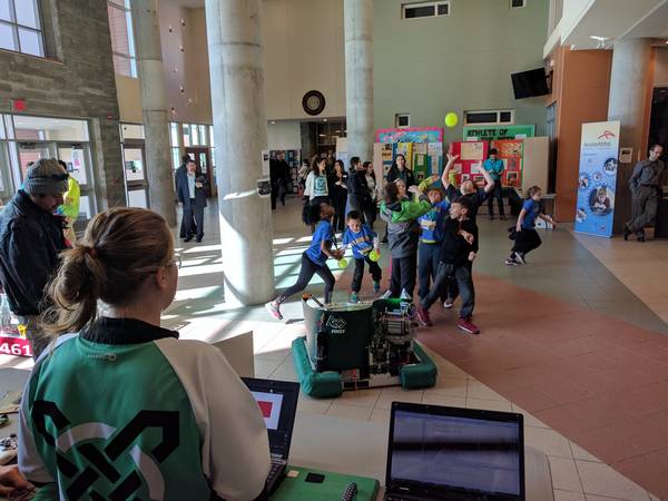 Penelope entertaining a group of kids at the HWCDSB System Science Fair