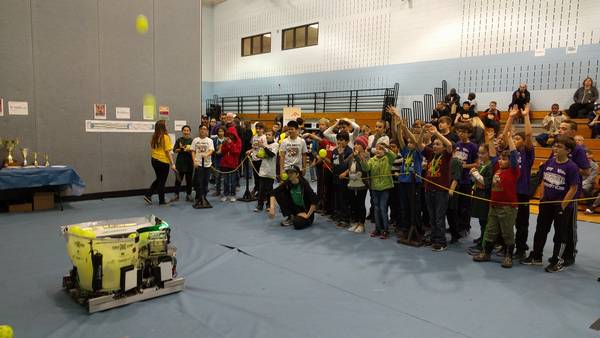 Entertaining FLL kids at the HWCDSB FLL Qualifier with our Oscar