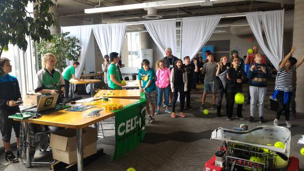 Oscar shooting some fuel for kids at the Hamilton Public Library CODEfest