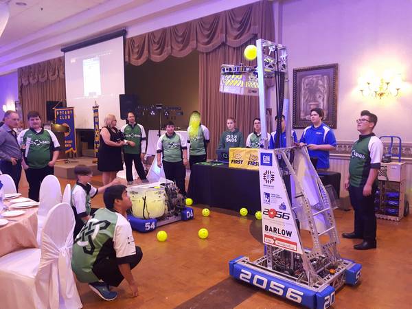 Demoing Oscar, our 2017 robot, at the Rotary Club Hamilton East-Wentworth's silent auction