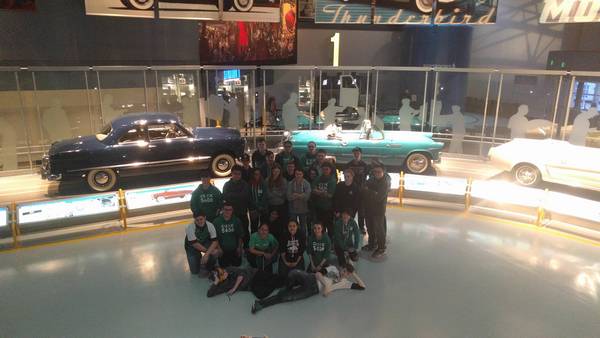 Posing in the legacy gallery at the Ford Rouge Complex