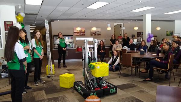 Demoing our 2018 robot, Tipsy, at our gold sponsor John Deere's head office